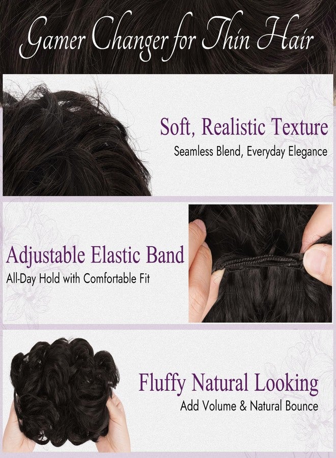 BARSDAR 2 PCS Dark Brown Messy Bun Hair Piece - Elastic Dark Brown Messy Hair Bun Scrunchies for Women - Thick Soft Synthetic Large Fluffy Donut Updo Hair Extensions Chignons Hairpieces Daily - Image 3